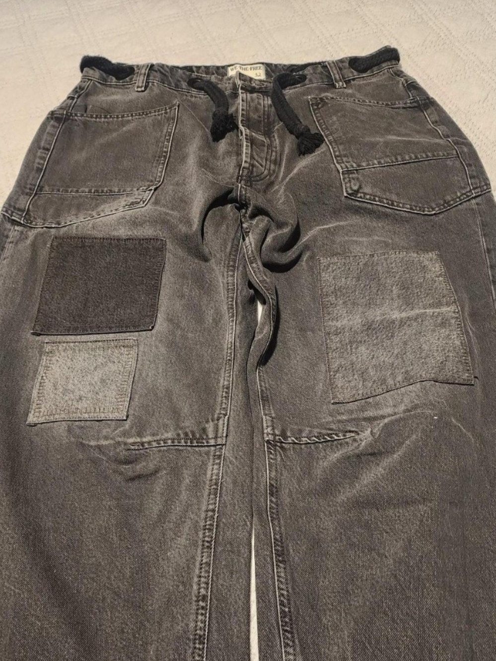 Free People Women's Gray Patchwork Wide Leg Jeans